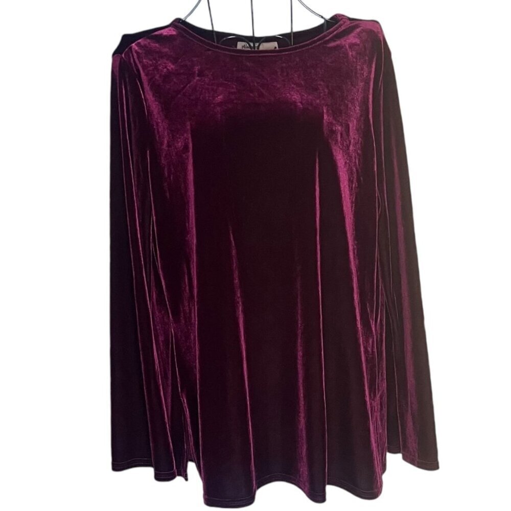 Vintage Always Caroline 14P Crushed Velvet Long Sleeve Top Maroon‎ Fall